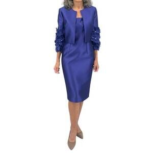 NEW FRASCARA floral appliqué jacket and dress set in amethyst